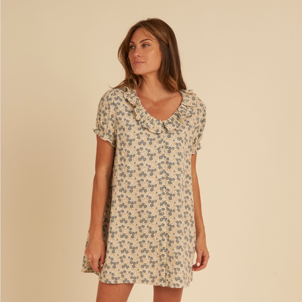 Rylee + Cru Cream Floral Mini Dress with Blue Print